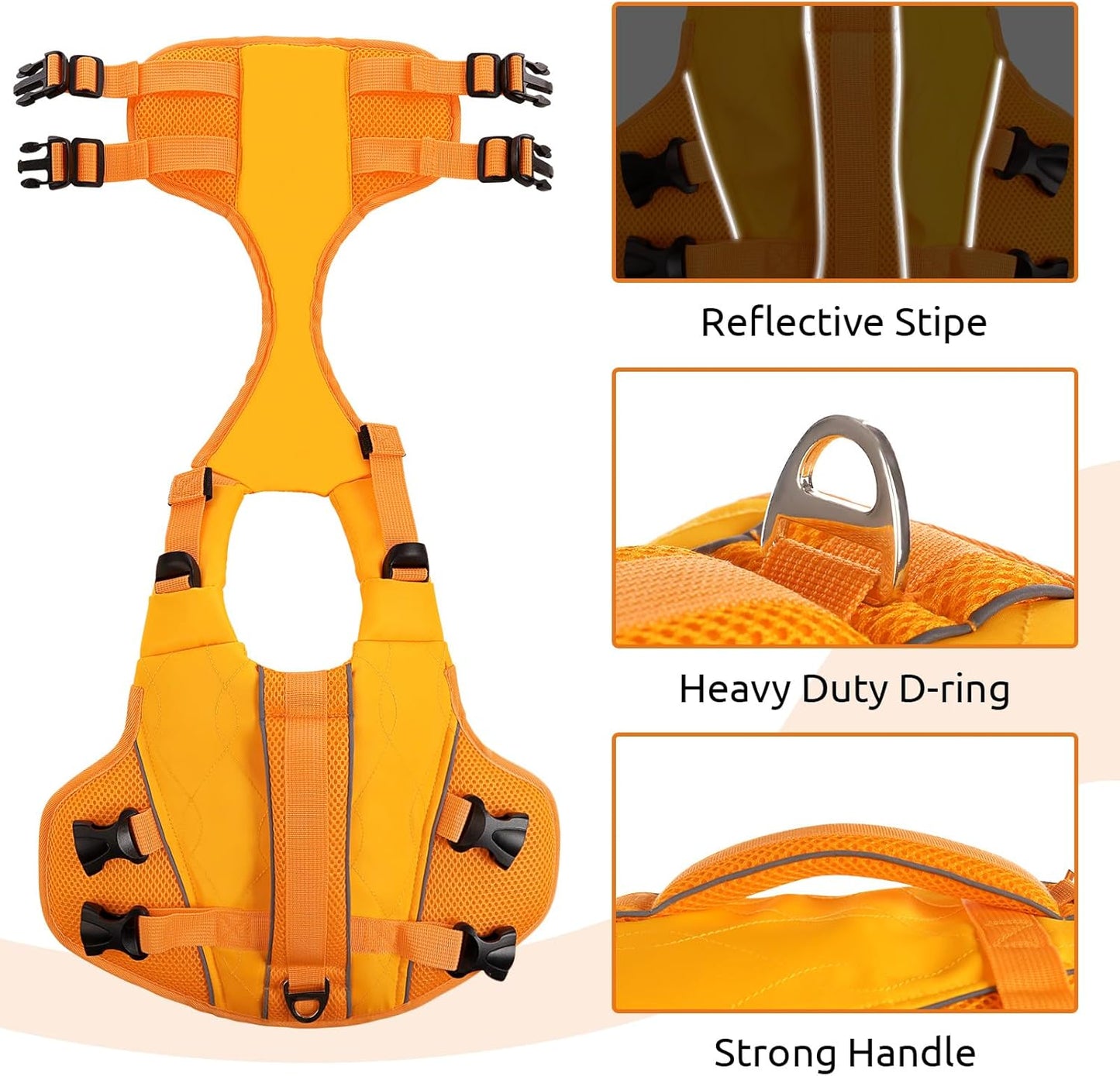 Gilet De Sauvetage Pour Chien, Flottabilité Intense, Haute Visibilité, Poignée De Sauvetage, Réglable, Orange, Small