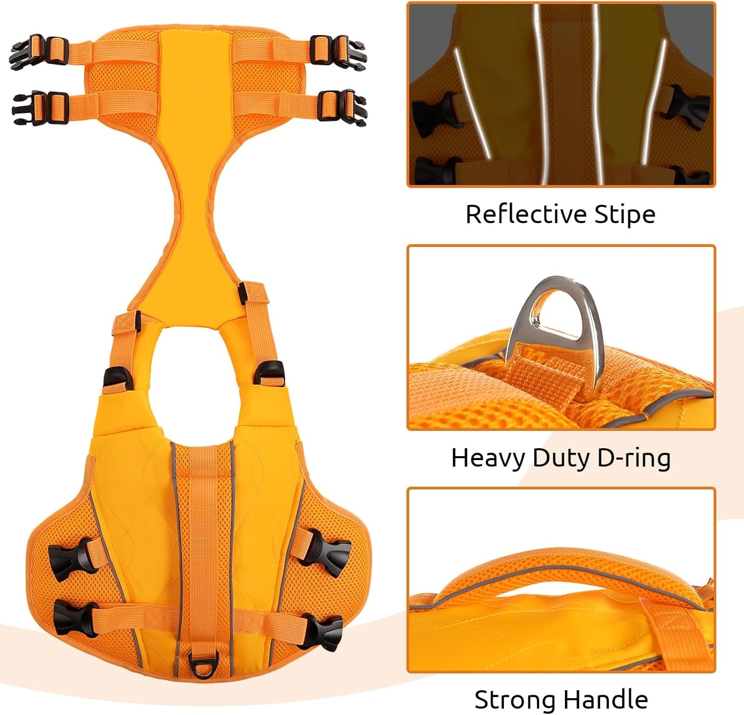 Gilet De Sauvetage Pour Chien, Flottabilité Intense, Haute Visibilité, Poignée De Sauvetage, Réglable, Orange, Small