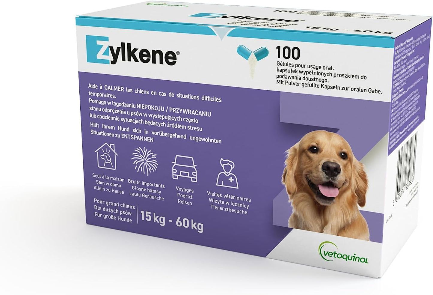 Zylkene 450 Mg - 50 Gélules (5 X 10 Gélules) - Complément Alimentaire Pour Chien Qui Aide À Gérer L'Anxiété Et Les Situations Stressantes