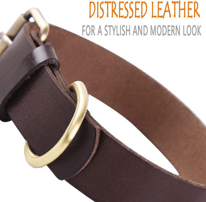 Collier Pour Chien En Cuir Marron - Très Résistant Pour Les Races Fortes, Tailles Moyennes Grandes/Xl Avec Matériel Renforcé - Résistant Aux Intempéries (M)