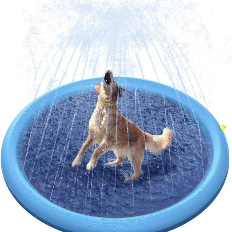 Tapis Jet D'Eau Piscine Pour Chien Pataugeoire Pour Animaux De Compagnie Pliable Tapis De Jeu Eté Extérieur Pour Saupoudrer Et Éclabousser Pour Chiots Petits Chiens Chats (150 CM)