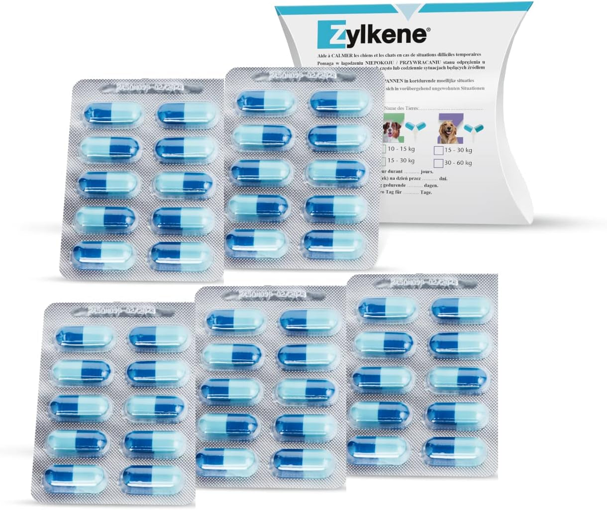 Zylkene 450 Mg - 50 Gélules (5 X 10 Gélules) - Complément Alimentaire Pour Chien Qui Aide À Gérer L'Anxiété Et Les Situations Stressantes